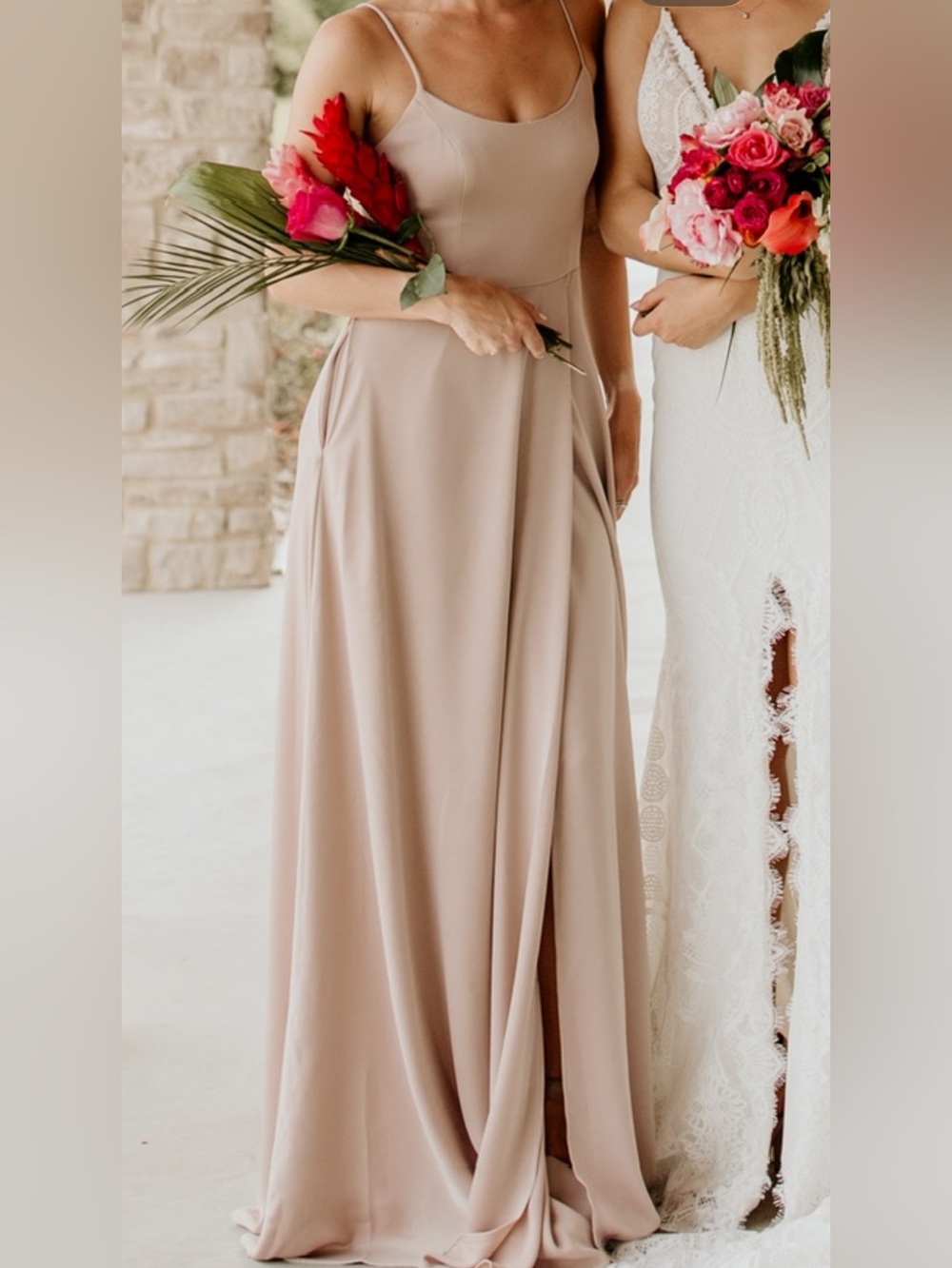 David's Bridal Blush Spaghetti Strap Maxi Dress